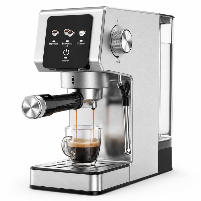 Machine expresso 20 bars- ROLIPO  - Cafetière espresso 1350W inox - Écran tactile NTC - Buse vapeur mousseur lai