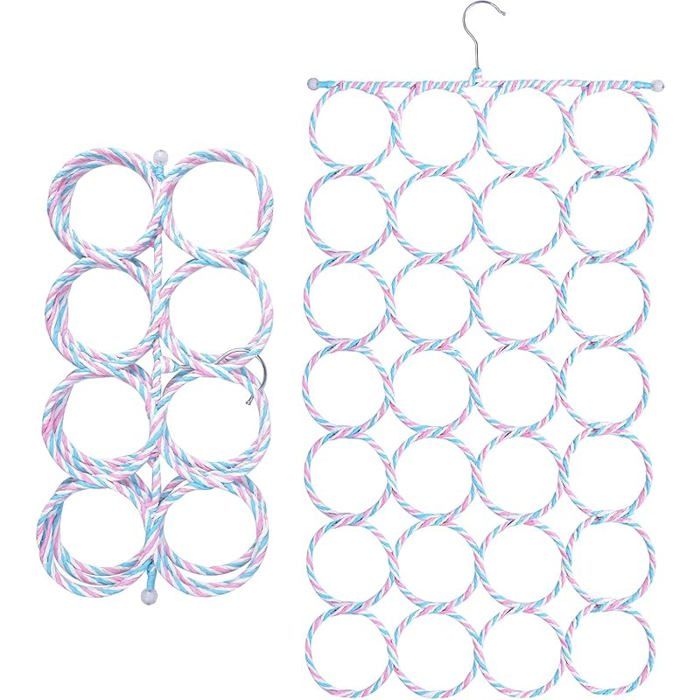 Porte écharpesCintre de Rangement de Fourds avec 28 TrousPorte Cravates PliableOrganiseur de Garde Robe Cintre