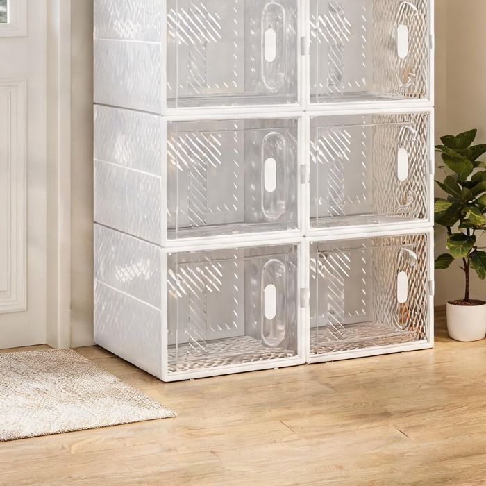 Meuble à chaussures 8 paires en plastique transparent 25x35x19 cm par compartiment assemblage sans outil