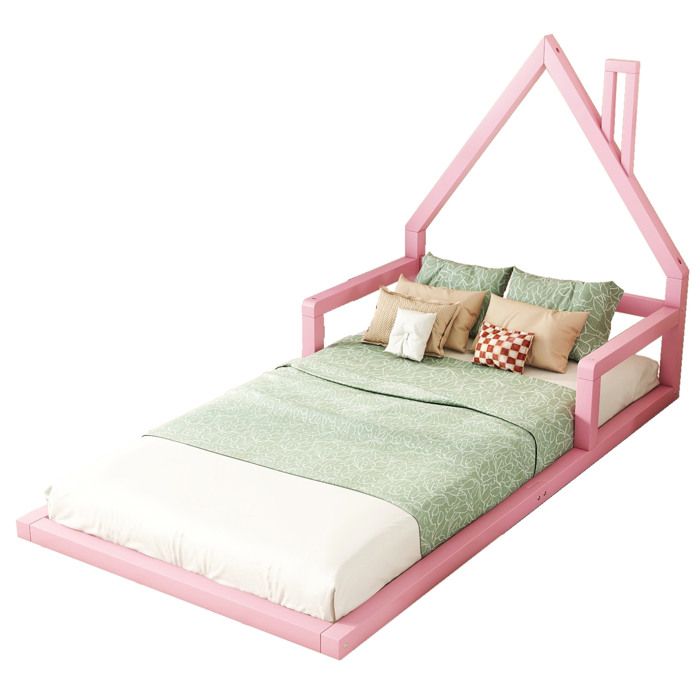 SENVIRO lit enfant lit cabane 90 x 200 cm rose en pin massif et MDF avec sommier à lattes inclus