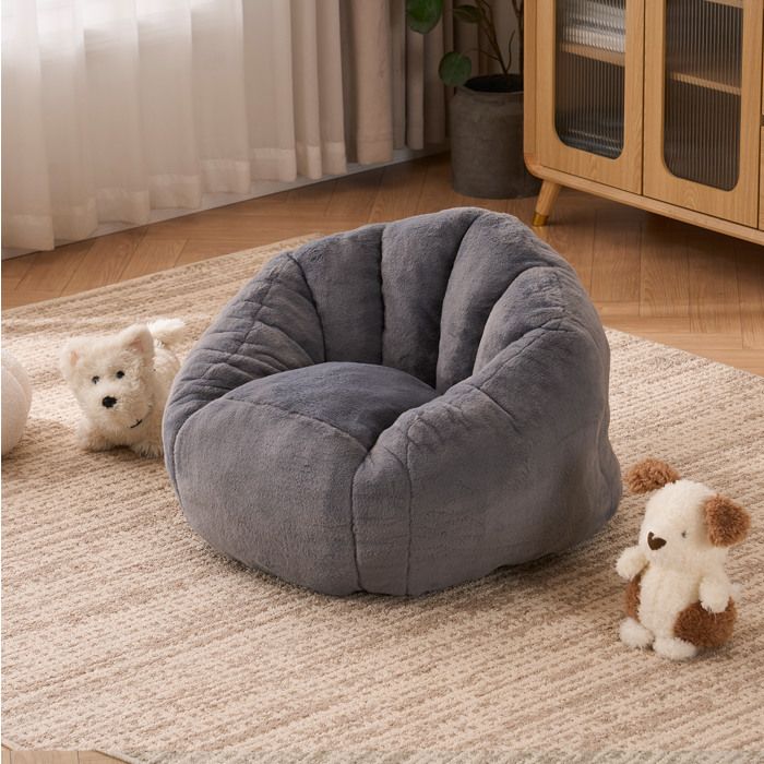 ELVORIN Fauteuil pouf enfant en peluche gris 75 x 70 x 52 cm 100 kg moelleux pour chambre salle de jeu salon et coin lecture