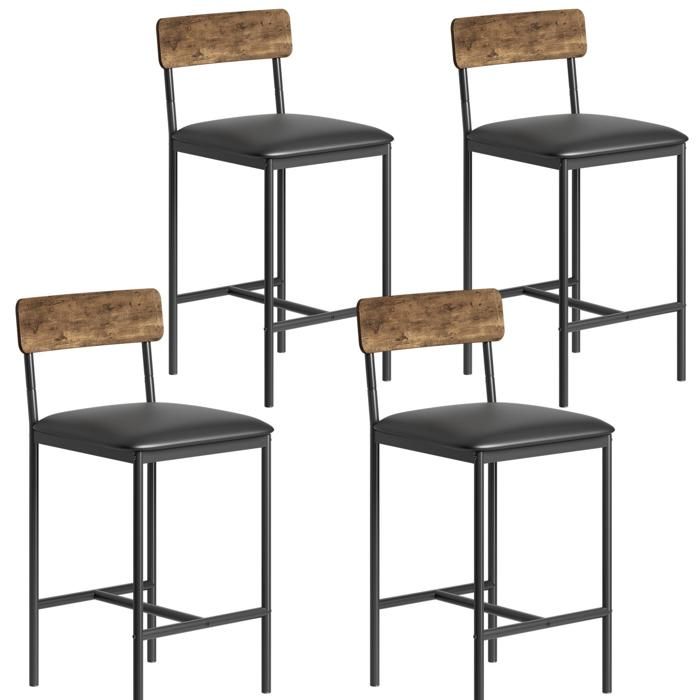 Lot de 4 tabourets de bar avec dossier : assise rembourrée en simili-cuir repose-pieds pour cuisine et salle à manger rétro