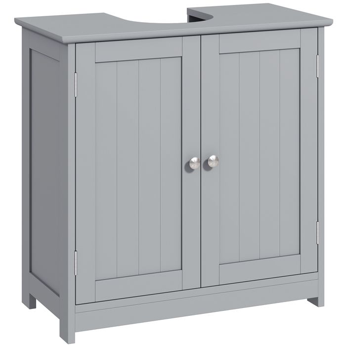 Meuble sous lavabo gris 2 portes avec étagère intérieure et poignées métal meuble bas de salle de bain 60 x 30 x 60 cm