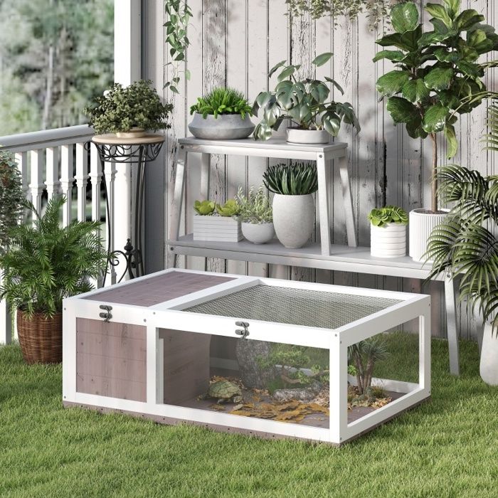 Enclos pour tortues vivarium pour reptiles en bois et verre toit ouvrant 91 x 60 5 x 32 cm marron VEVXYN