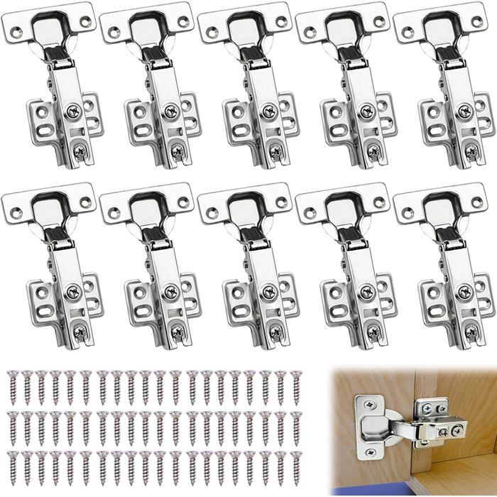 10Pcs Charniere Porte Placard Avec 60 Vis Gonds Meuble Silencieuses 90°Angle Ouverture Charnières Cuisine Installation Facil[AT183]