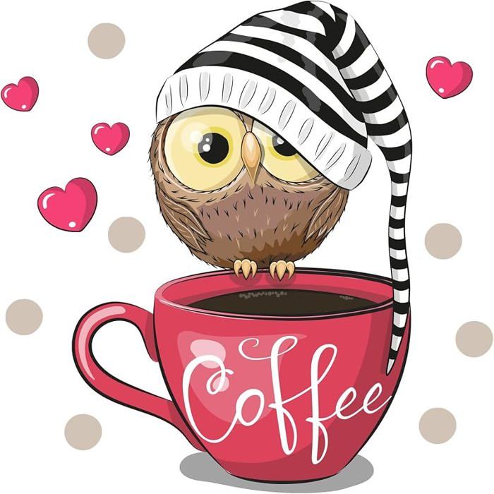 Stickers TASSE À CAFÉ avec CHOUETTE mignonne rose/rouge I Autocolnt tasse de café D. Tasse À Café Rose/Rouge rouge STICKERS