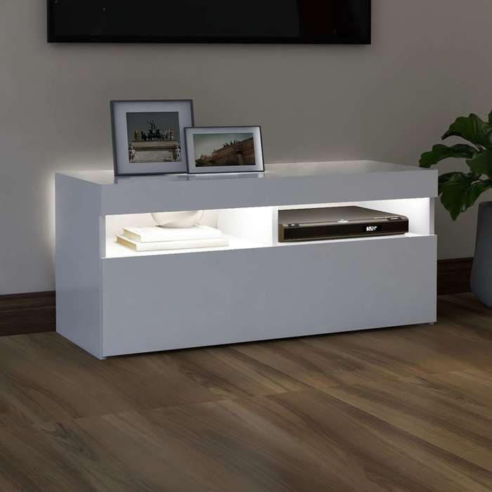 BEAU Armoire HIFI - Banc TV - Meuble TV salon-séjour - avec lumières LED - blanc - 90x35x40 cm[29440]