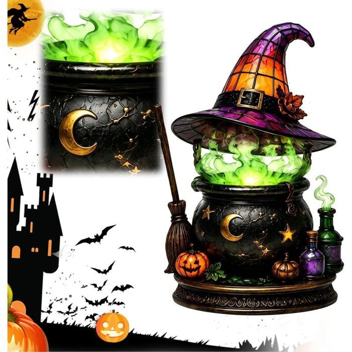 Lampe Chaudron Magique Gothique Halloween Lampe de Table Décorative Abat-jour en Acrylique USB