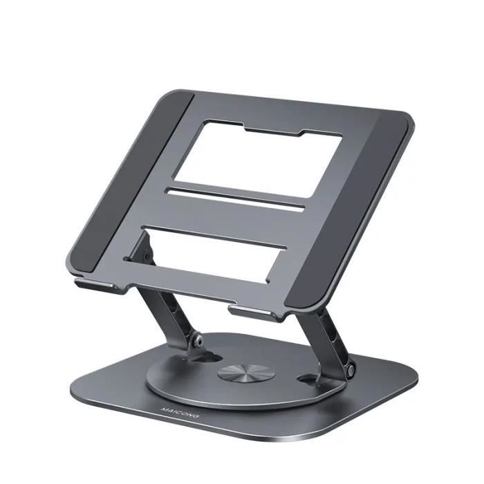 Support Ordinateur Portable Rotatif 360° Hauteur Réglable - Gris, Compatible Jusqu'à 16 Pouces
