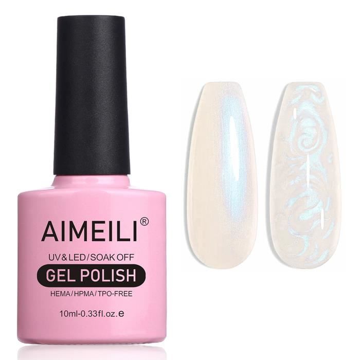 AIMEILI Vernis à Ongles Brillant Perle Gel Nacré avec Fil Shell Glitter Gel Vernis Semi Permanent Soak Off UV LED Gel 10ml 167