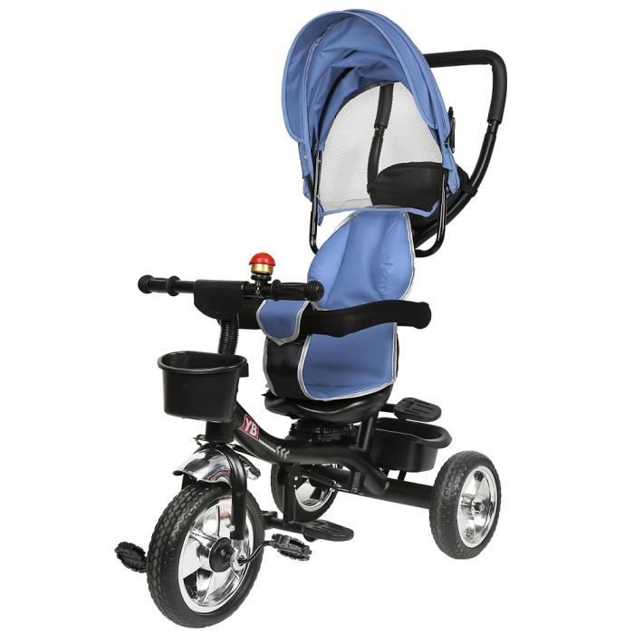 4 en 1 Tricycle Bébé Evolutif Vélo Enfant + Siège Réversible +Roues en  Caoutchouc 9 Mois-5 Ans - bleu