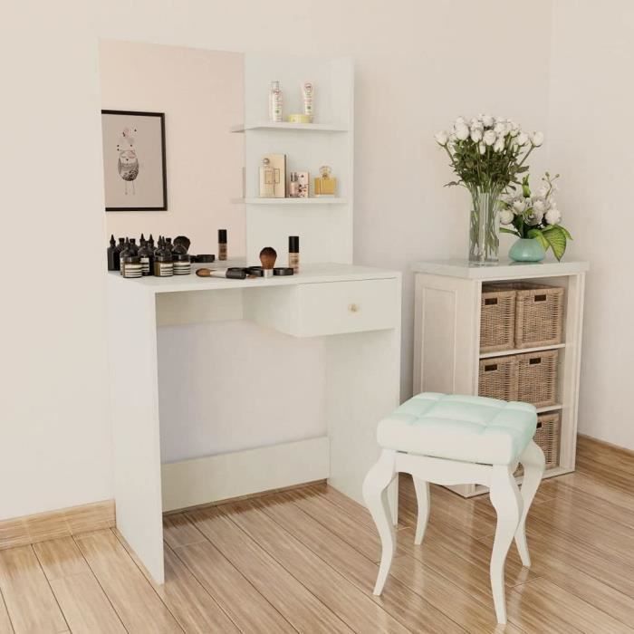 Coiffeuse Aggloméré Coiffeuse Femme Coiffeuse Moderne Coiffeuse Meuble avec Miroir 75 x 40 x 141 cm Blanc[501]