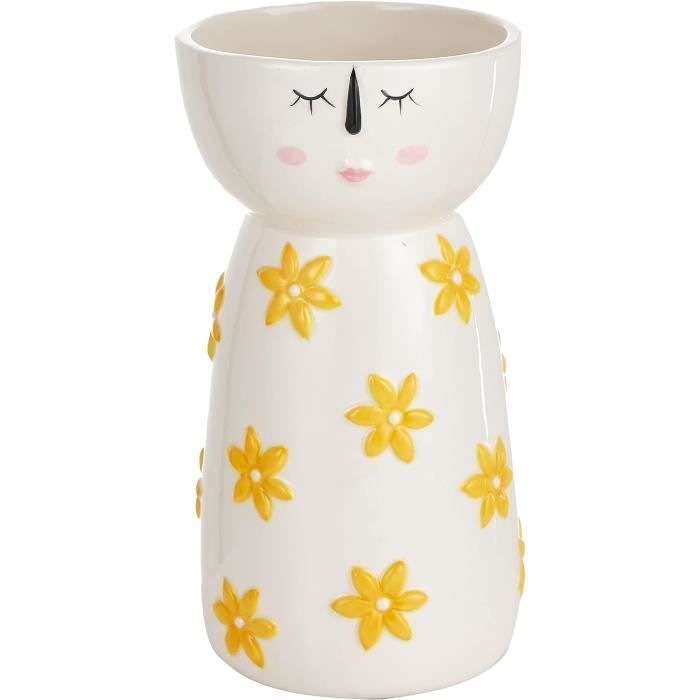 Vase Décoratif Céramique Blanc - Visage Humain Moderne Style Art Déco - Pot à Fleurs Miniature