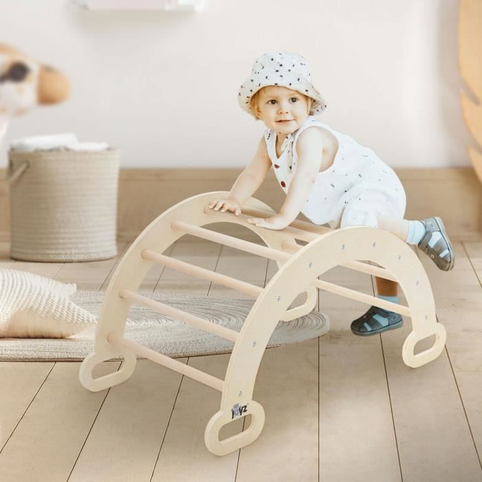 Joyz Arche d'Escalade pour Enfants, Naturel, Bascule en Bois, 74x41x38,5 cm, Échelle d'Entraînement à l'Équilibre, Bébé à partir 1 A