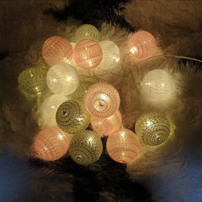 Guirlande Lumineuse à Boules de Coton Dotbuy - Intérieur - Pile - Blanc  Chaud - 3 Boules - Chambre