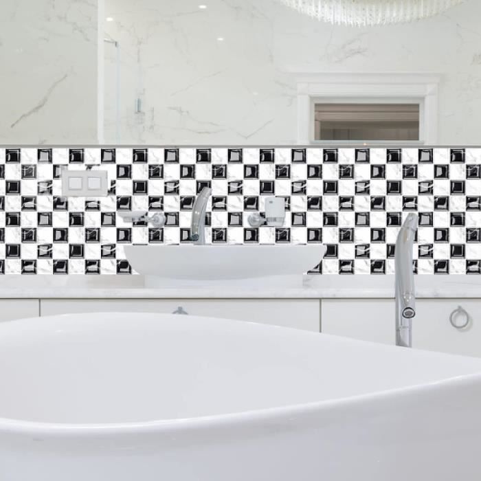 Crédence Adhesive Mosaïque Blanc – Imperméable – Hode – 4 Feuilles 23,6×23,6 Cm