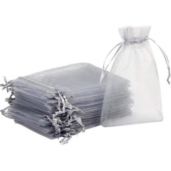 50 Pochettes En Organza Grises 7x9 Cm - Sacs Cadeaux Pour Bijoux, Bonbons, Pétales - Avec Cordon