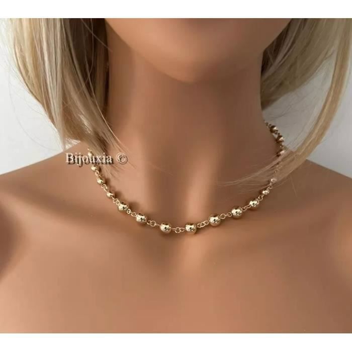 Collier Maille Boule en Chute Plaqué or 18 Carats 750 Millièmes Plaqué ...