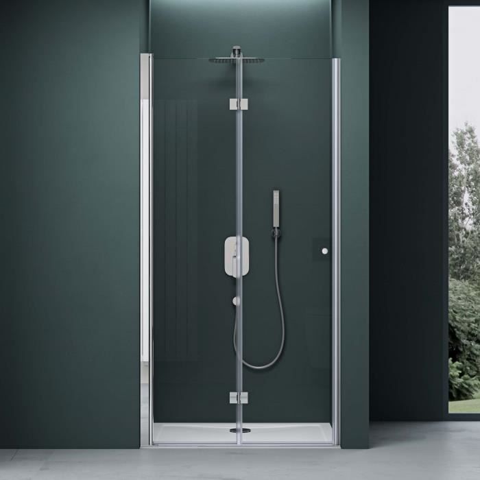 Mai & Mai paroi de douche en niche 100x190cm pare douche transparent porte pivotante pliante avec revêtement nano T26 droite