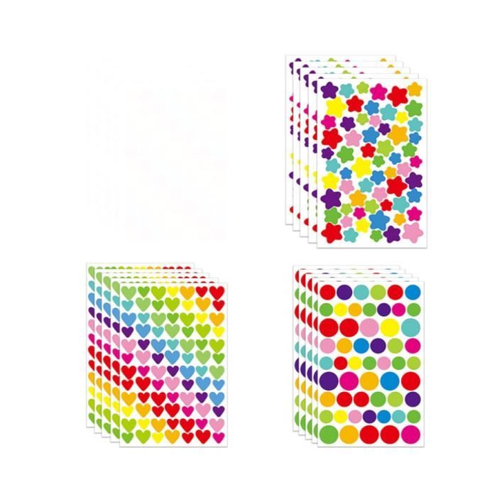 1000 Pièces Gommettes Autocollantes Enfants, 18 Feuilles Kids Stickers Forme De Coeurs Étoiles