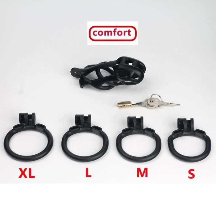 Cage De Chasteté Standard Avec 4 Anneaux - Noir - ABS Hypoallergénique