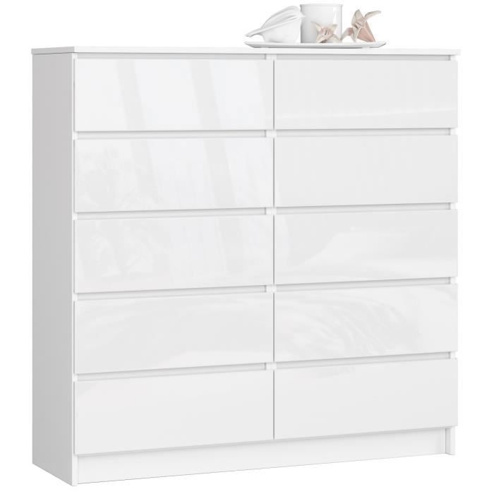 Commode SANTORIN Blanche Avec Façade En Verre - 90x99x40 Cm - 4 Tiroirs - Design Urbain Et Pratique
