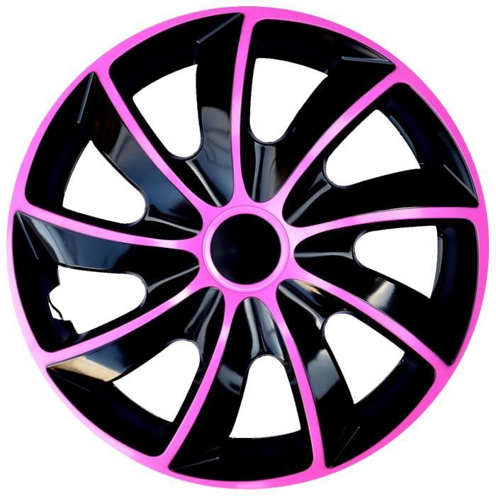 Enjoliveurs de roue pour jantes en acier NRM Quad Bicolor Jeu de 4 enjoliveurs bicolores Plastique ABS (noir/rose 13\