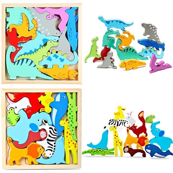 Puzzles en Bois Enfants Educatif - Dinosaure Puzzle Bebe - Jeu de  Construction de Jeu d'Équilibrage pour Enfants 2 3 4 Ans