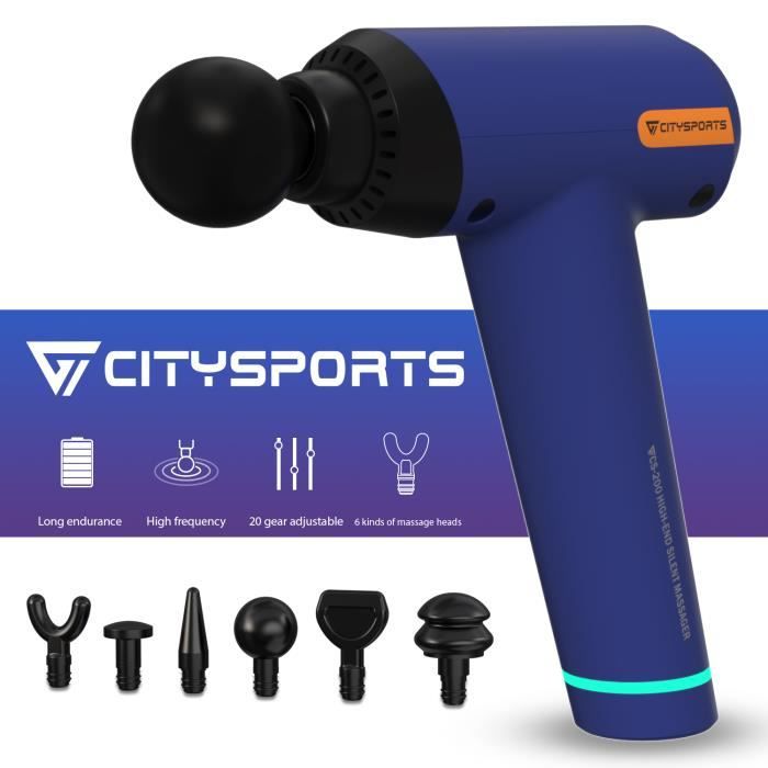 Citysports Pistolet De Massage Sans Fil Masseur De Muscle Profonds Appareil De Massage Vibration Avec 6 Tetes De Massage Bleu Achat Vente Appareil De Massage Cdiscount
