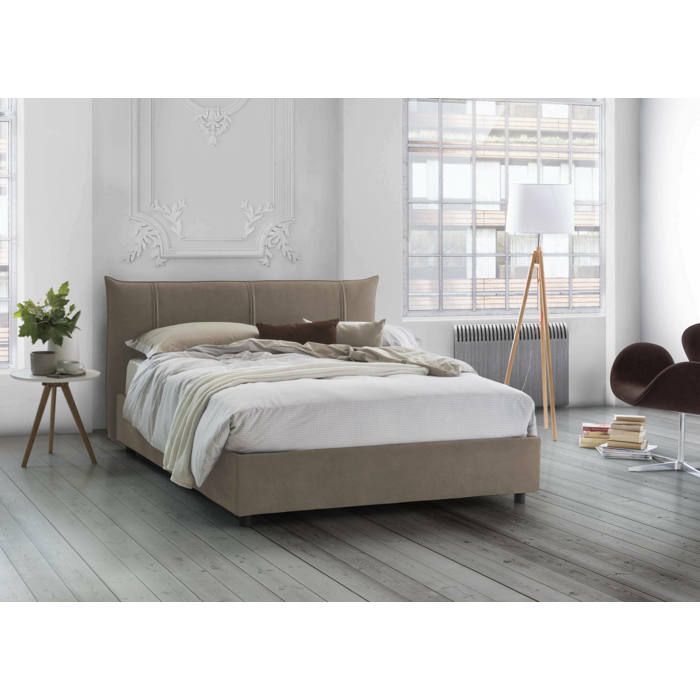 Dmora - Lit double Céleste 205x175h95 cm gris tourterelle Panneau effet bois et Polyester