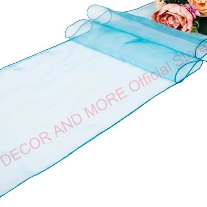 Chemin De Table Tulle Organza Pailleté 29cm X 9m Motif Guirlande Poisson Bleu - Décoration Communion Confirmation