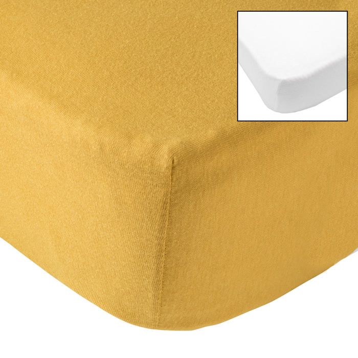 BABYCALIN Lot de 2 draps housse 60x120x15cm Moutarde/blanc BABYCALIN Lot de 2 draps housse 60x120x15cm Moutarde/blanc