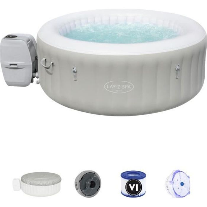 Spa gonflable BESTWAY Lay-Z-Spa Tahiti - 180 x 66 cm - 2 à 4 places - Rond (Couverture, pompe, cartouche, diffuseur et lumière LED)