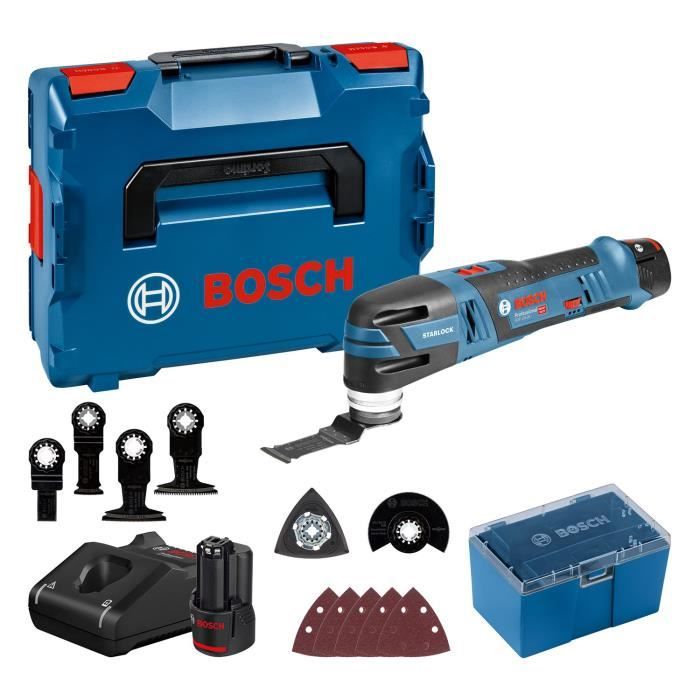 Découpeur-ponceur Bosch Professional GOP 12V-28 + 2 Batteries 3,0Ah + Accessoires + L-BOXX - 06018B5