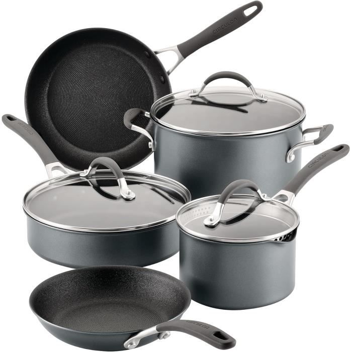 Circulon Scratch Defense Lot de 5 casseroles et poêles à induction antiadhésives avec revêtement anti-adhésif extrême
