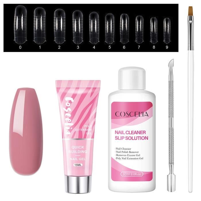 COSCELIA Kit Ongle Gel UV 15ml Poly Gel Ongles Extension Vernis Nude