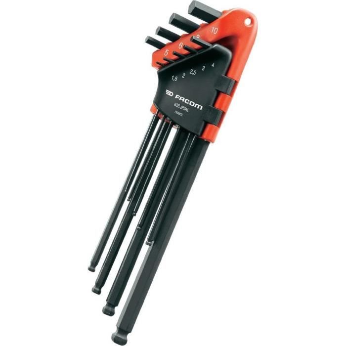 Jeu de clés mâle coudées extra-longues tête sphérique 6 pans FACOM 83S.JP9AL - Set de 9 clés