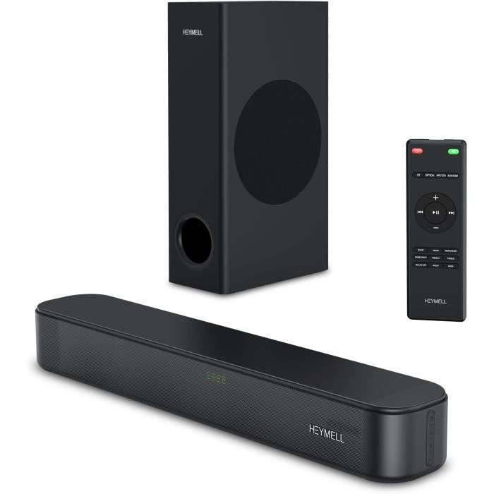 Heymell Barre De Son TV 150W Bluetooth 2.1 – Basses Intégrées, Surround 3D, Voix Claire, HDMI ARC/Optique/AUX