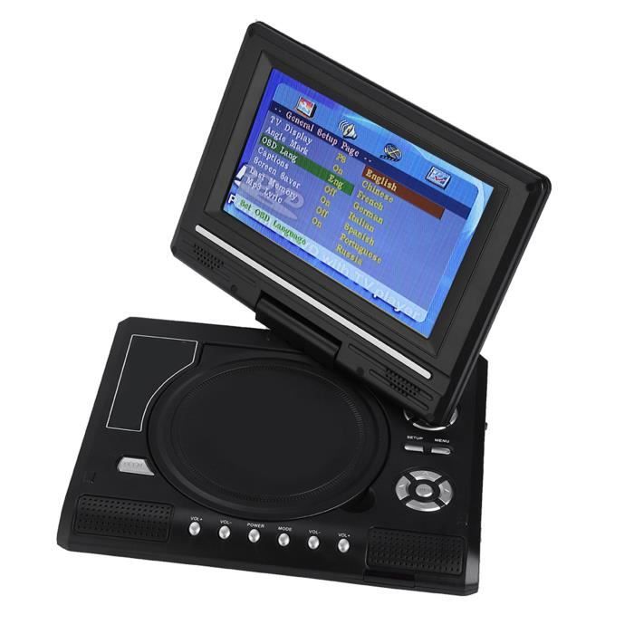 HURRISE Lecteur DVD mobile pour voitures Lecteur DVD portable 7 pouces Écran pivotant TV rechargeable Chargeur de voiture Gamepad