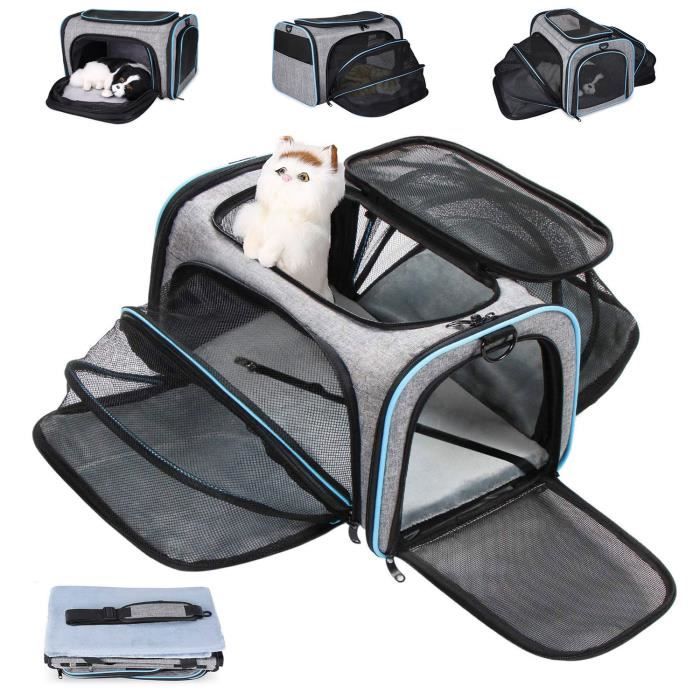 Sac de Transport pour Chat Chien, Multi-faces Extensible Respirant Pliable,  avec Matelas en Peluche et longue sangle d'épaule - Gris - Cdiscount