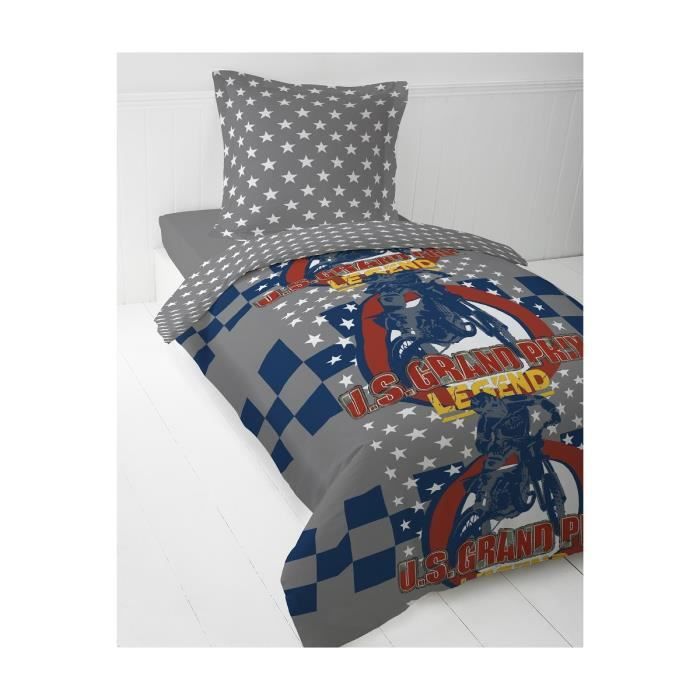TODAY Parure de couette GP legend Enfant 100% coton - 1 housse de couette 140x200 cm + 1 taie 63x63 cm gris et bleu