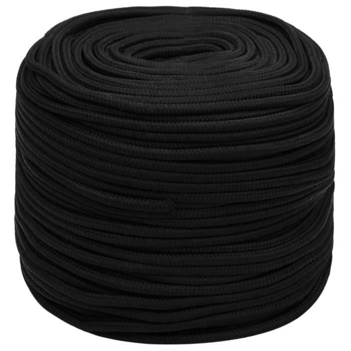 BaraSh Corde De Travail Torsadée Noir 12 Mm – 50 M Polypropylène Résistant UV, Flottante, Charge Rupture 750 Kg – Idéale Jardin, Maison & Nautisme
