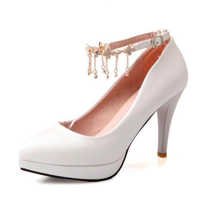 Chaussure Femmes Casual Confortable Mariage A Haut Talon Blanc