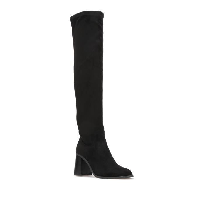 cuissardes femme - la modeuse - noires en suédine - talon carré 5cm - fermeture éclair