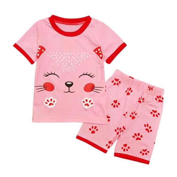 1 5 Ans 2 Pcs Ensemble De Vetement Ete Pyjamas Rose Motif Chat Pour Bebe Fille T Shirt Short Rose Cdiscount Pret A Porter