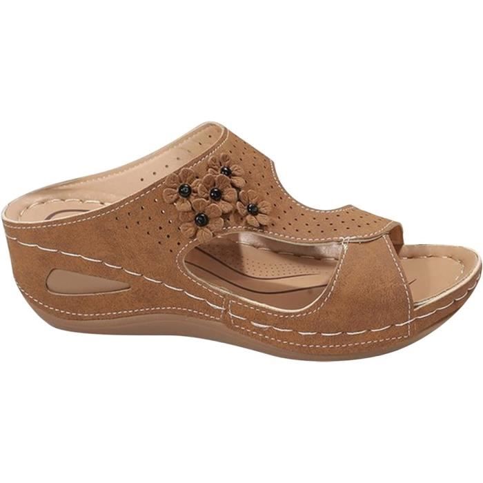 Sandales Compensées Mode Brun Caoutchouc Confort