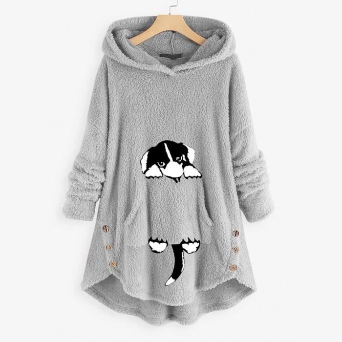 Sweat à Capuche Femme En Polaire – Grande Poche Pour Chien Chat – Hoodie Doux Unisexe, Idéal Promenades Hiver - 3
