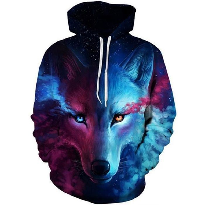FUNMOON Punk 3D Sweatshirt Homme Femme Marque Luxe Loup toile
