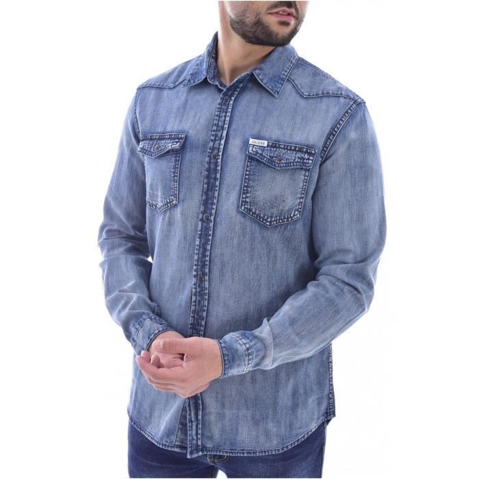 Chemise en jean slim fit Guess jeans Homme Bleu Cdiscount Pret a Porter