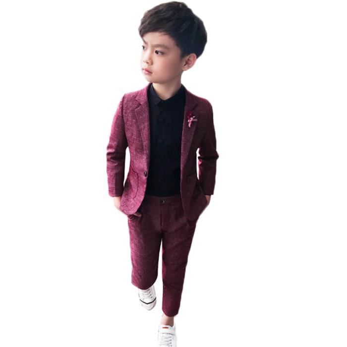 Costume Garçon d'Honneur Costume Enfant Tuxedo Suit pour Mariage Cérémonie  Anniversaire Soirée Bal,Rouge-2 pièces